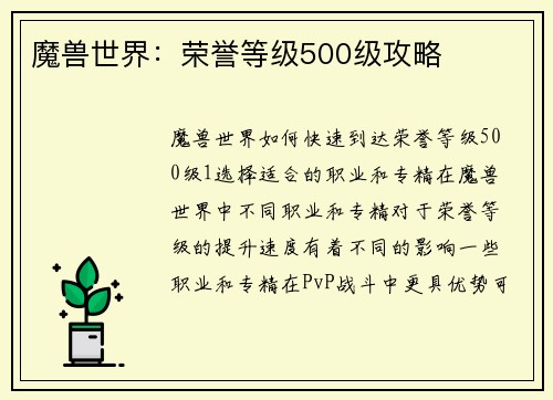 魔兽世界：荣誉等级500级攻略